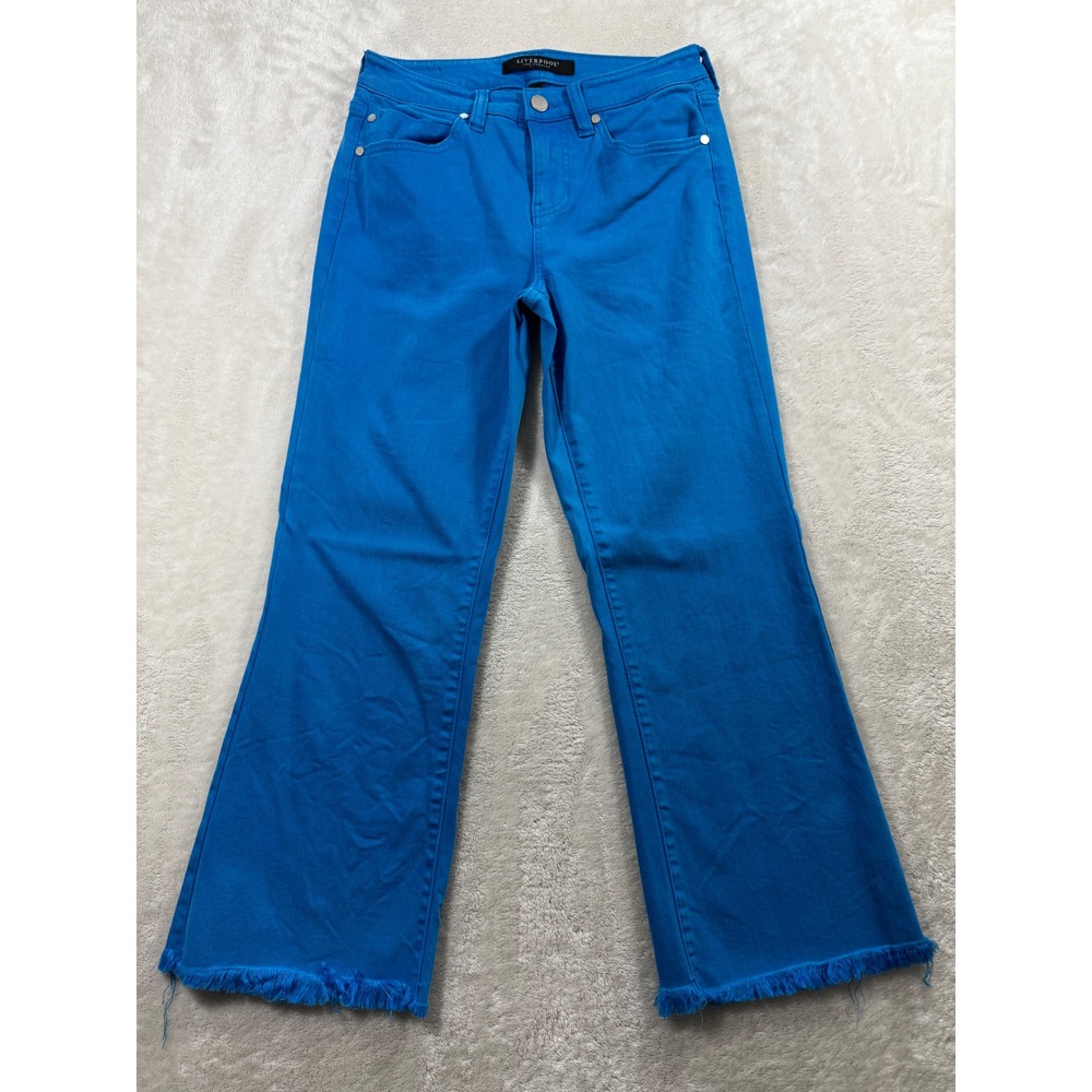 Liverpool Womens Hannah Crop Flare Raw Hem Diva Blue Jeans 2/26 Meas: 26x24.5